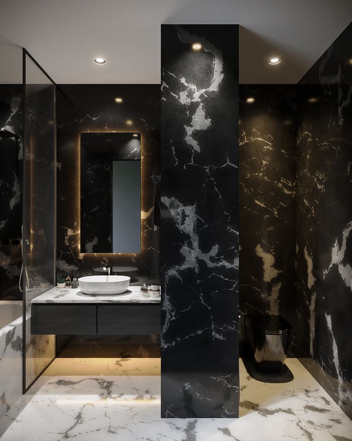 services-01 Elegant black marble bathroom featuring contemporary fixtures and stylish design elements.